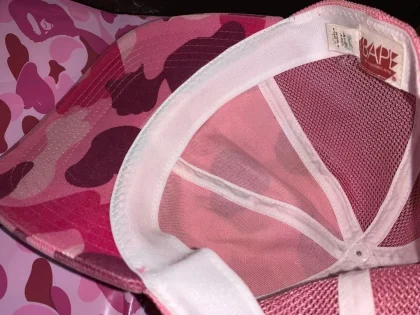 A BATHING APE BAPE Pink Camo Trucker Mesh Cap Ape Head Visor Rare Japan