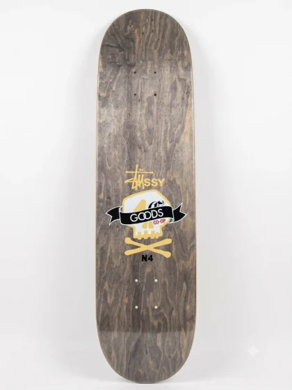 STUSSY x GOODS N4 Skull Skateboard Deck White Monogram Vintage 2000s Deadstock