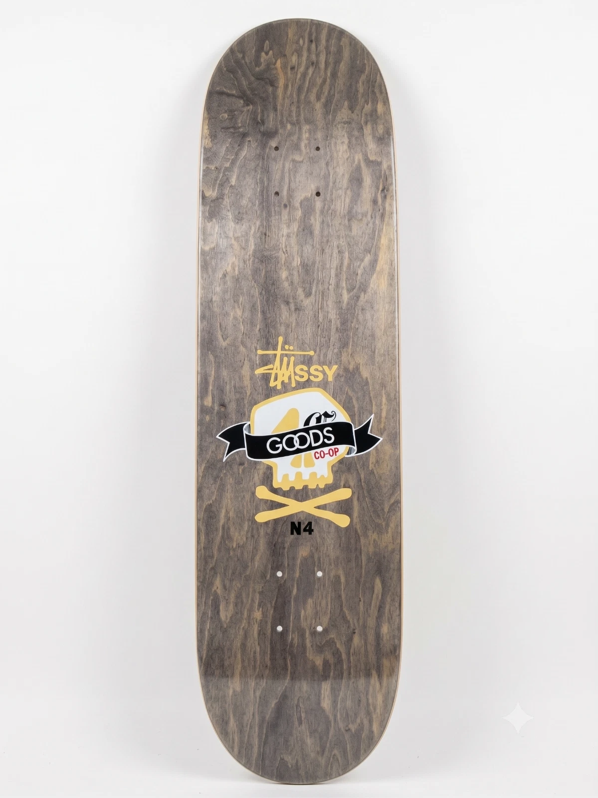 STUSSY x GOODS N4 Skull Skateboard Deck White Monogram Vintage 2000s Deadstock