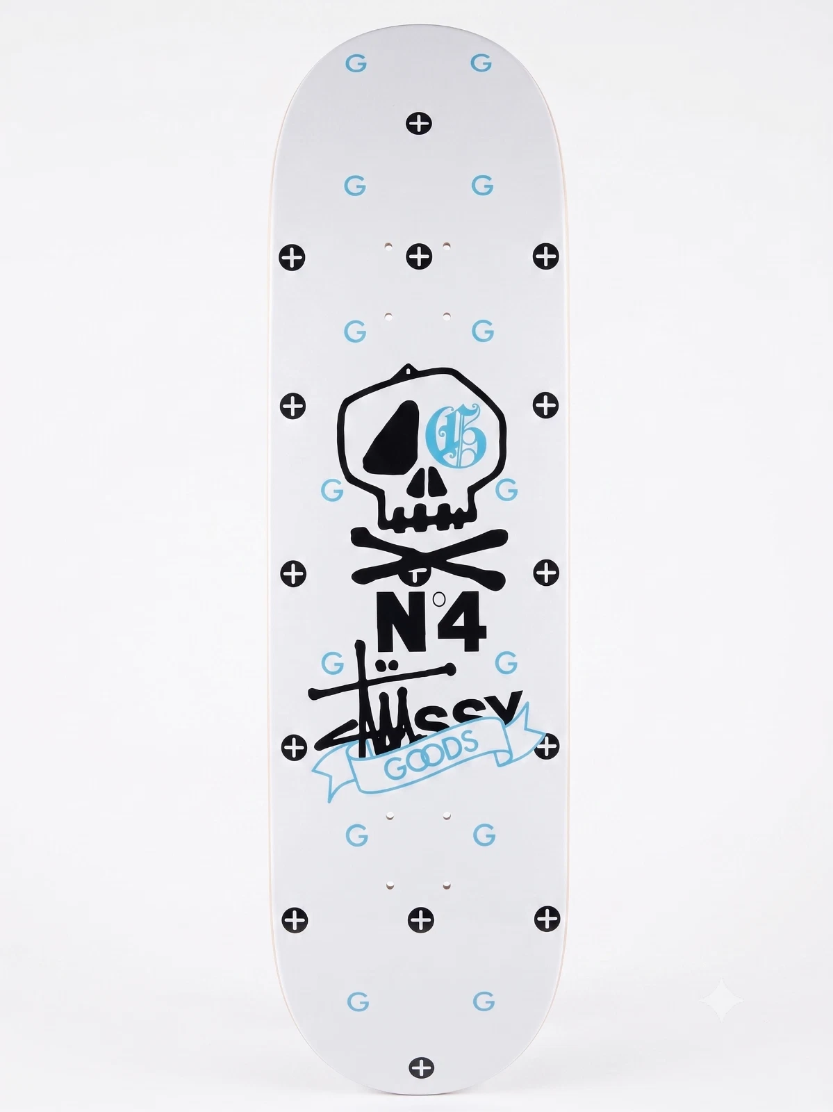 STUSSY x GOODS N4 Skull Skateboard Deck White Monogram Vintage 2000s Deadstock - Image 2