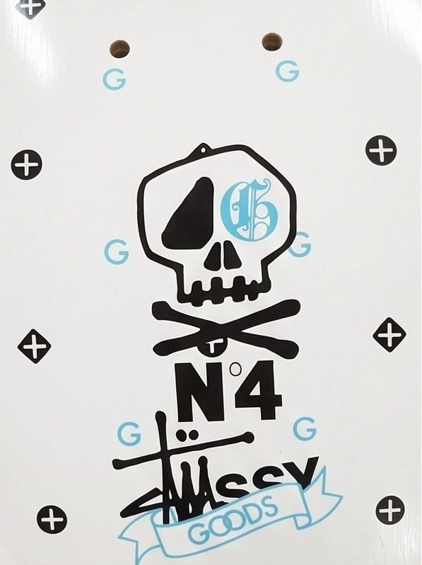 STUSSY x GOODS N4 Skull Skateboard Deck White Monogram Vintage 2000s Deadstock - Image 4