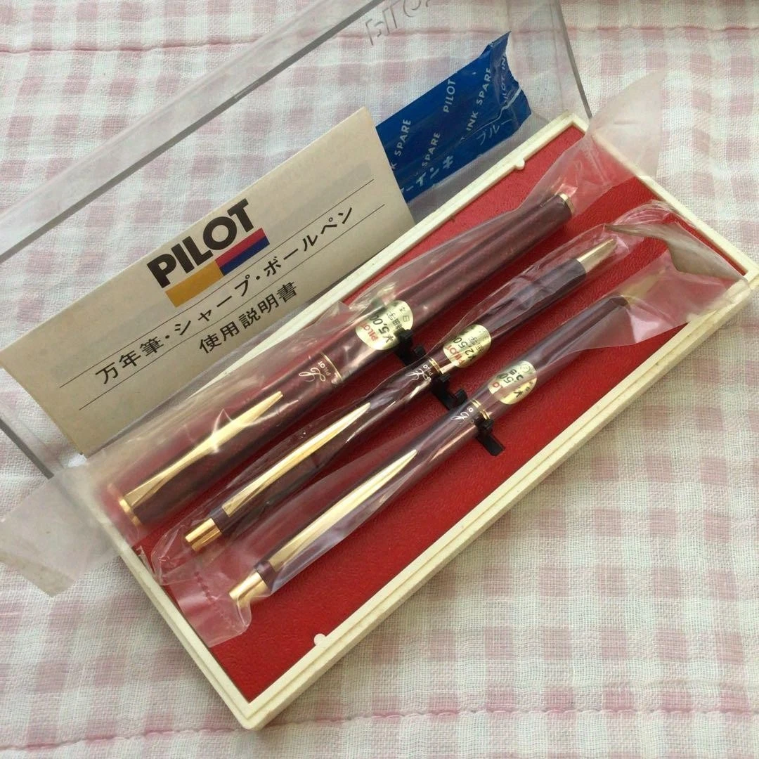 PILOT Lady Vintage Fountain Pen Mechanical Pencil Ballpoint 14K Gold Deadstock - Image 6
