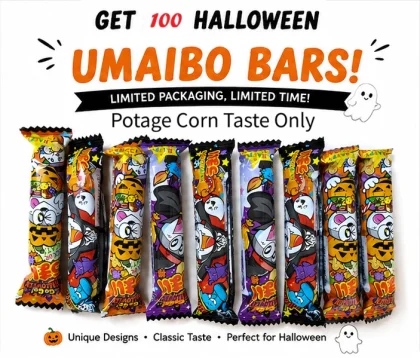 UMAIBO 100 Pcs Yaokin Dagashi Corn Potage Flavor Japan Random Halloween package