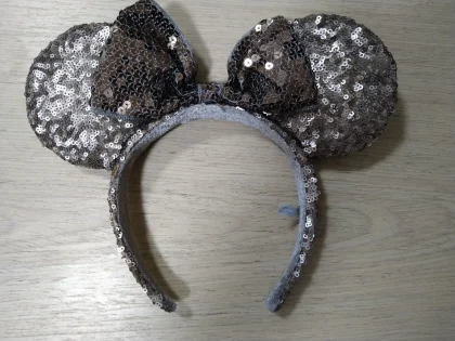 Tokyo Disney Resort Minnie Mouse Headband Silver Sequin Ears Bow TDR Japan